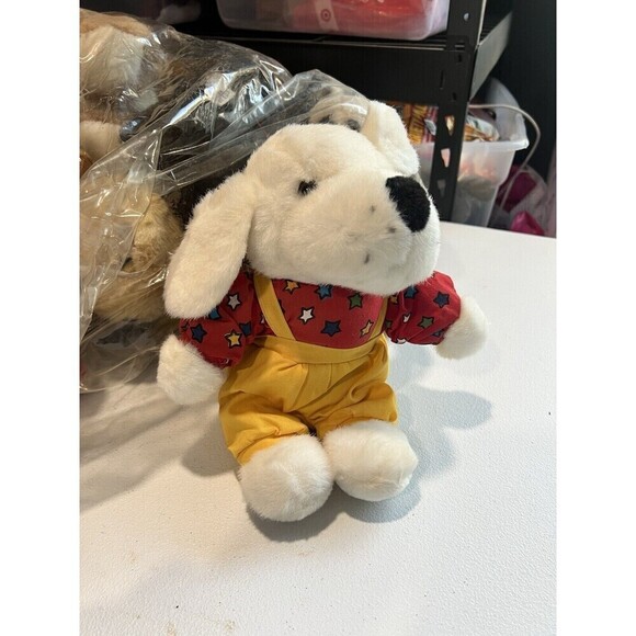Vtg H.Y.T  Puppy Dog Plush RedOveralls 1992 9" Stuffed Animal - Picture 1 of 5